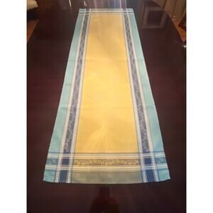 NWT French Provincial Jacquard Floral Chartreuse Teal Table Runner LaCigale